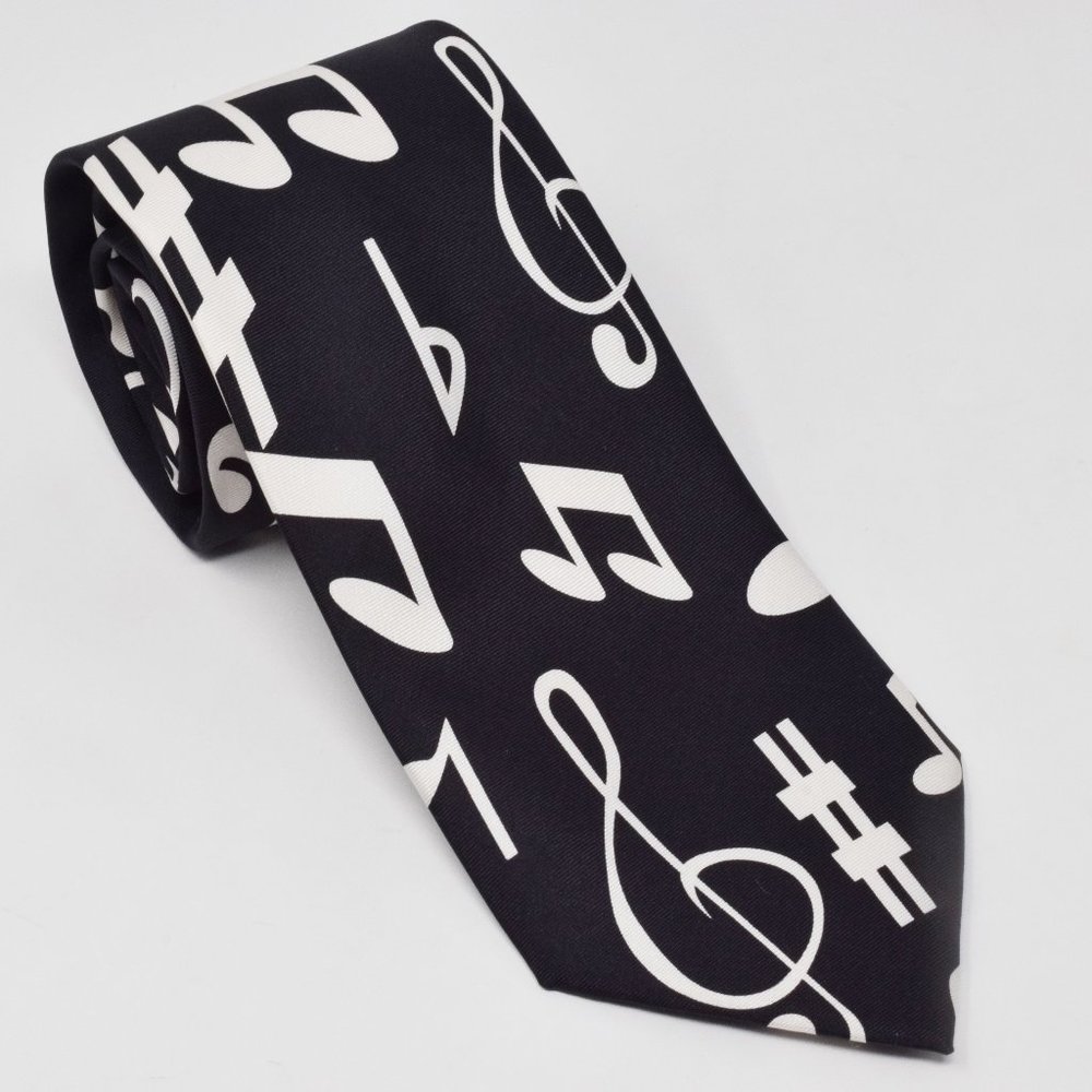 Wild Ties Silk Music Notes Necktie Black White Musican Singer Festival Work Boho